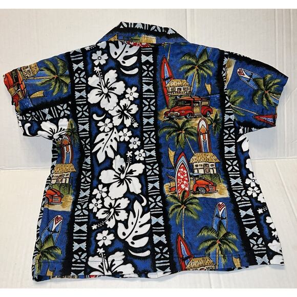 Nui Nalu Hawaii Short Sleeve Surfing Print Shirt Hawaiian Size 3 Blue Floral - Picture 4 of 4